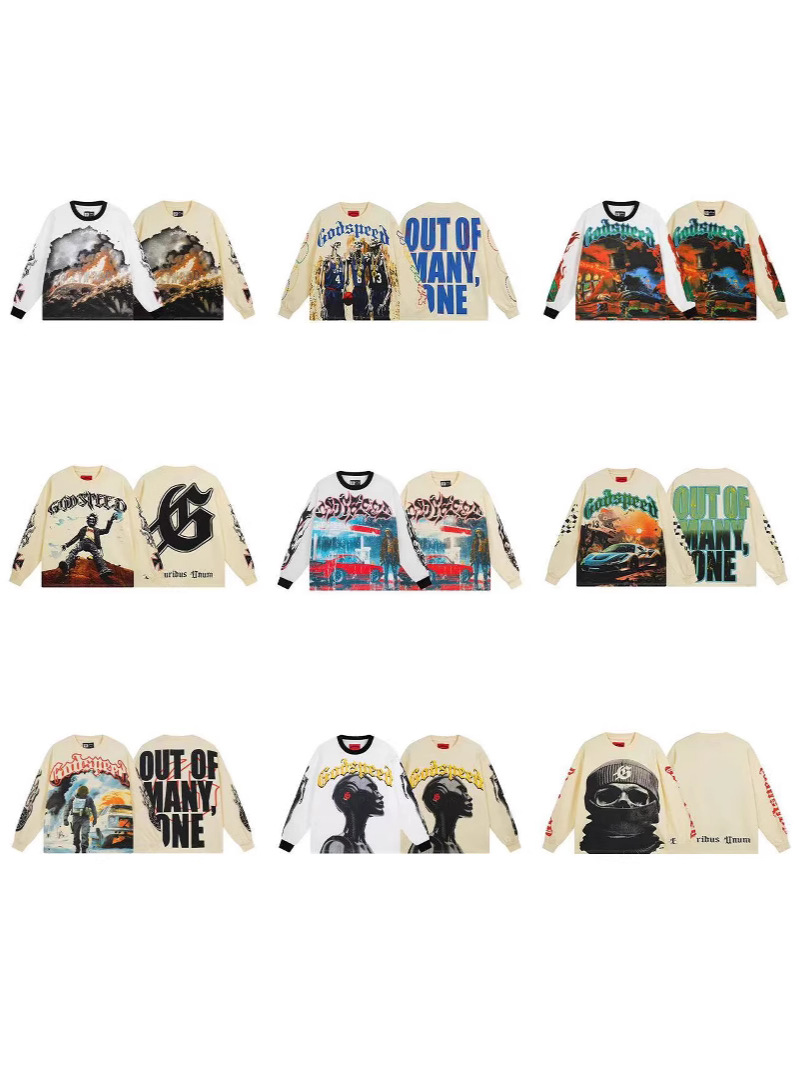 Trendy transfronterizo 25ssGodspeed Skeleton Rock Band Camiseta de manga larga de alta calidad para hombres y mujeres