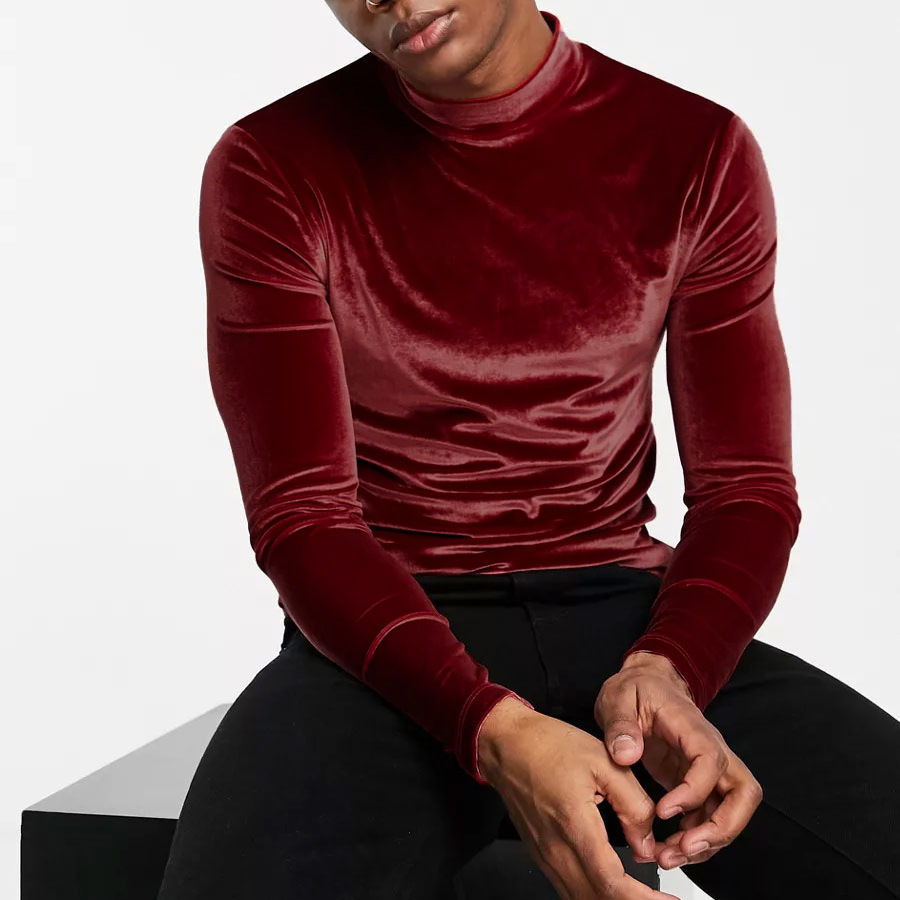 Herren Samt Rollkragen T-shirt Langarm Slim Fit Für Den Winter_voghion.com