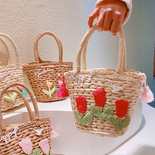 HD2250 seaside vacation style straw bag~ strawberry handbag with flowers crossbody bag for sweet and spicy girls ins 