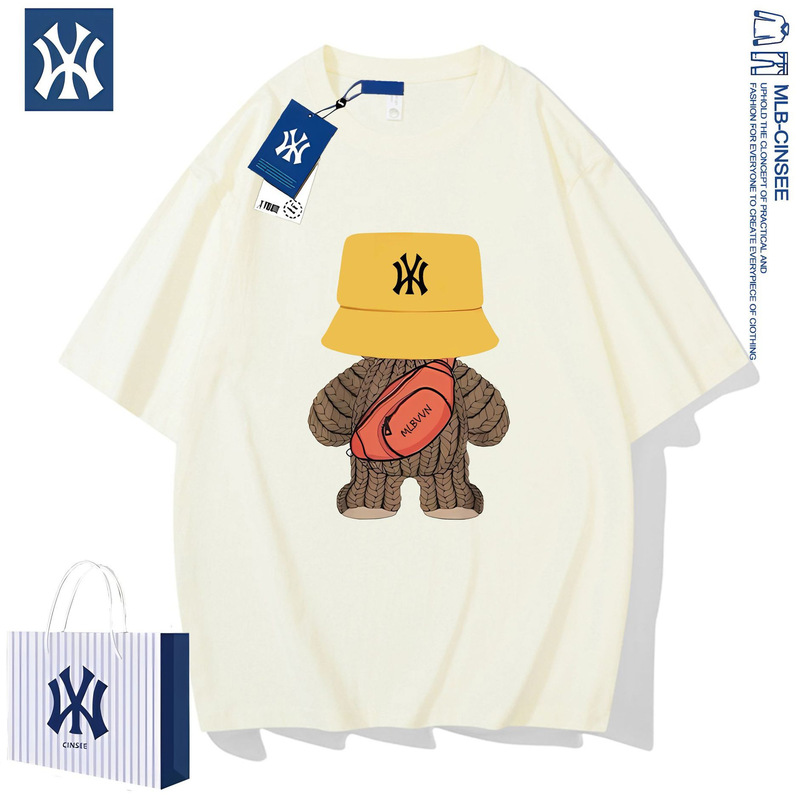 2025 夏 MLB&NY ファッション多用途ピュアコットン Tシャツメンズトレンディブランドライト高級漫画プリントユニセックス半袖|undefined