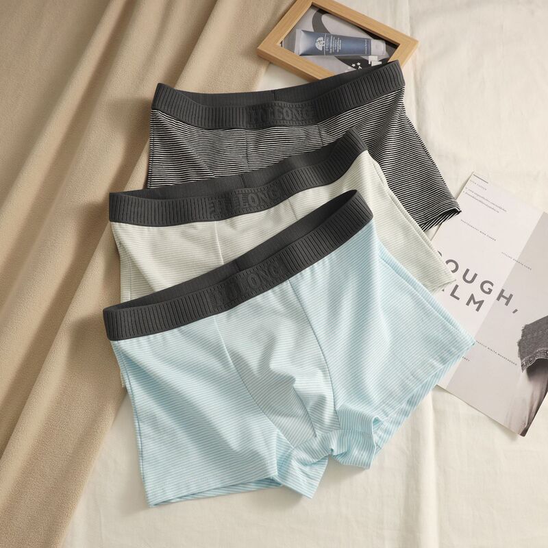 New Striped Men's Pure Cotton Underwear, Comfortable and Breathable Sports Trendy Underwear, Mid-Waist Slim Boxer Shorts
