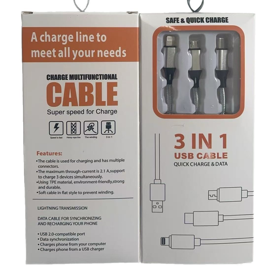 Streamer de uno a tres cable de datos LED de luz suave de tres en uno de múltiples cabezales teléfono móvil fresco carga rápida cable de carga empuje regalo