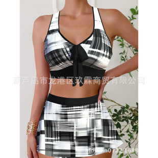 2025 Amazon's New European and American Split Swimsuit Women's Skirt Bikini Large Size Custom Printed Swimsuit