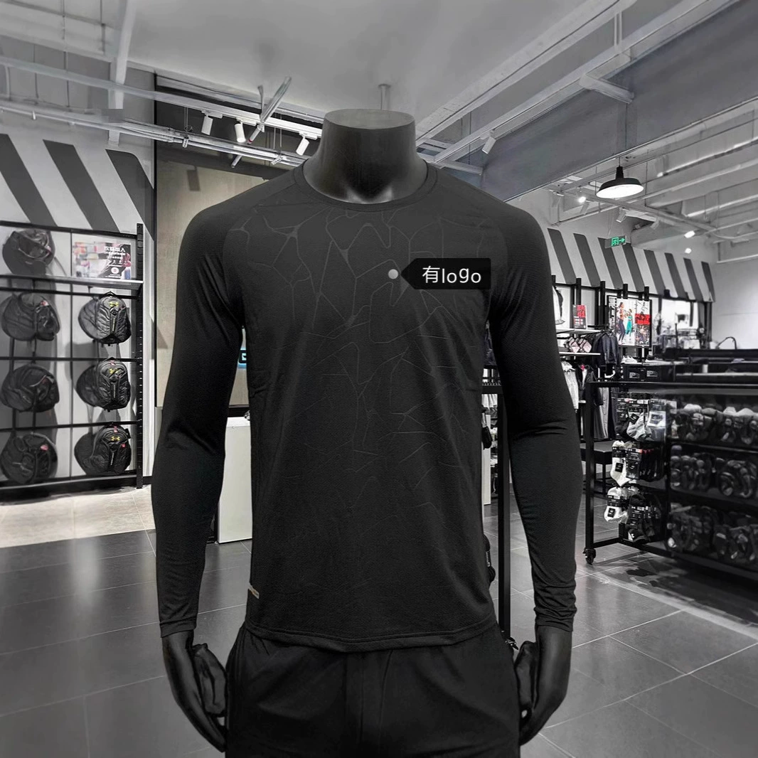 Быстросохнущая спортивная базовая футболка для мужчин, осенне-зимняя футболка с длинным рукавом и круглым вырезом, тонкая верхняя одежда, повседневный топ, модная спортивная быстросохнущая одежда.
