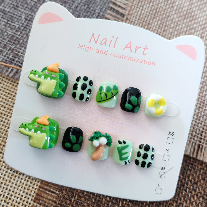 Cartoon Little Crocodile Children's Manicure 3-6-12 Years Old Handmade Wearable Nail Patches for Girls to Prevent Nail Biting