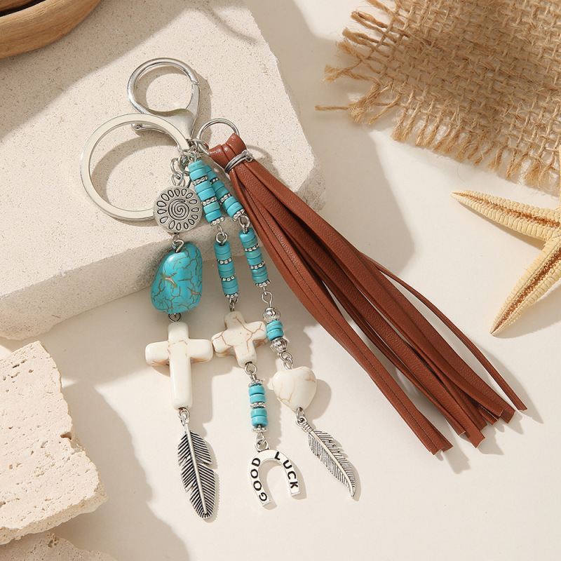 Cross-Border Vintage Ethnic Style Western Horseshoe Feather Cross Leather Cord Tassel Pendant Keychain Ornament Cross-Border Vintage Ethnic Style Western Horseshoe Feather Cross Leather Cord Tassel Pendant Keychain Ornament