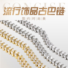 欧美跨境嘻哈风T方锆弹簧扣古巴链项链潮流时尚链条高级感身体链