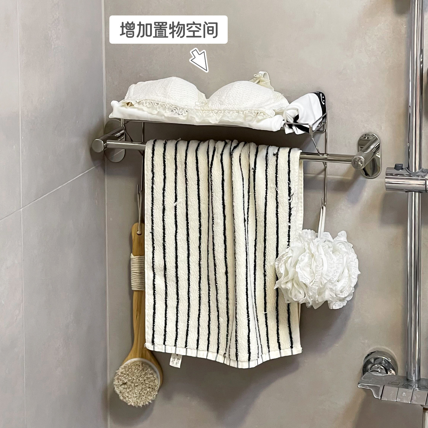 卫生间毛巾架免打孔淋浴间304不锈钢悬挂毛巾浴球内衣三角置物架