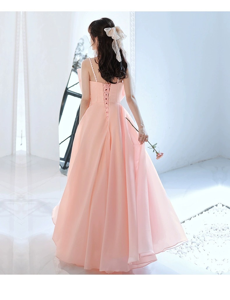 Đầm maxi nữ thắt eo dáng công chúa không dây, phong cách dạ hội thanh lịch — Màu hồng chi tiết 10
