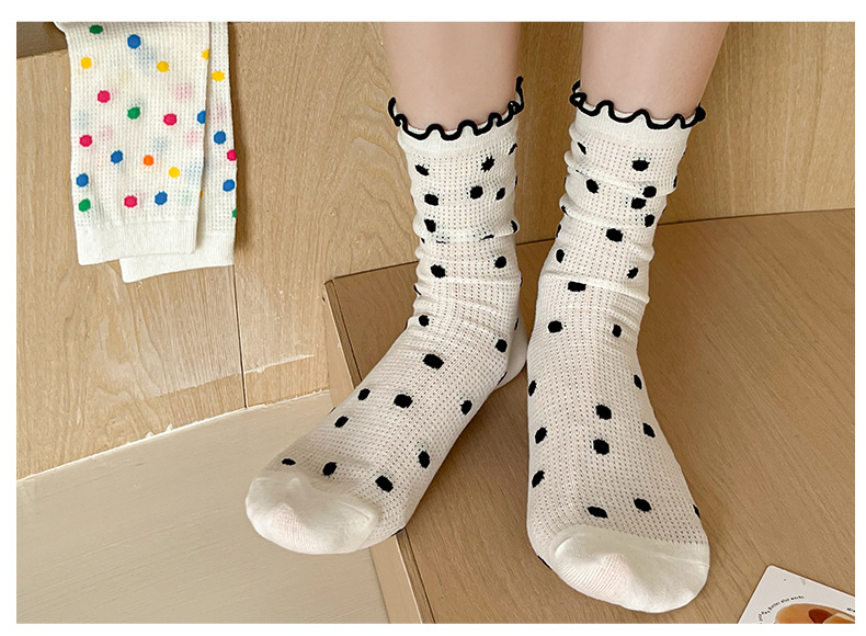 35g Weight Socks Classification Socks Lingerie Type Nylon, Cotton Fabric Type A Pair Quantity Holiday, School, Daily Occasion Quick Dry Function Polka Dots Pattern Summer Season Women's Gender Simple Style Style Women's Simple Style Polka Dots Nylon Cotton Crew Socks A Pair