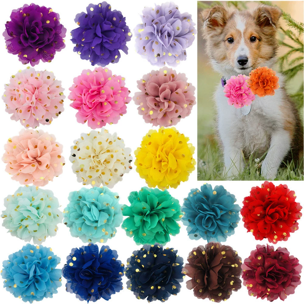 Трансграничные горячие продажи аксессуары для домашних животных 10 см позолоченные шифоновые цветы кошачья собака ошейник