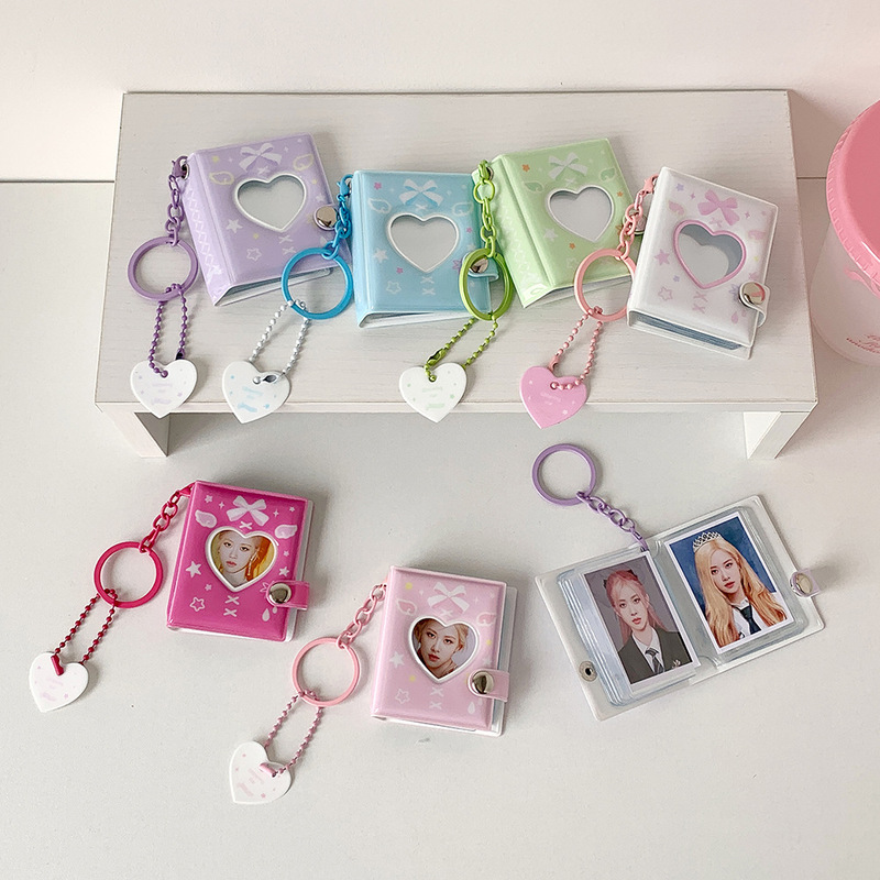Hisocute ミニ 2inch キーホルダーペンダントフォトアルバムガールラブフォトカード収納アルバム ID 写真カードアルバム|undefined