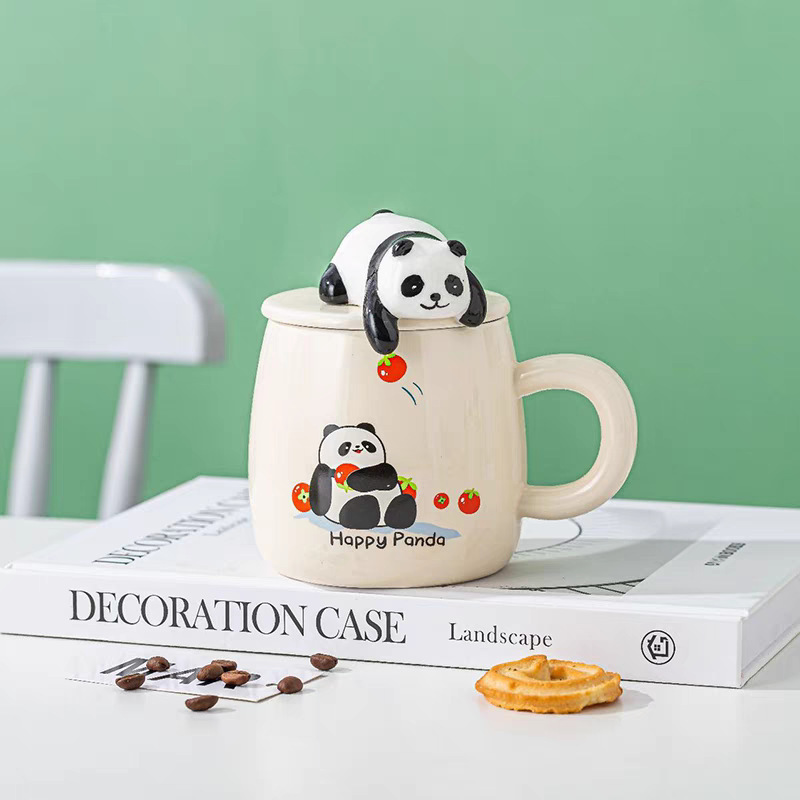 趴熊猫杯子陶瓷杯带盖水杯生日礼物女生成都旅游纪念品送朋友|undefined