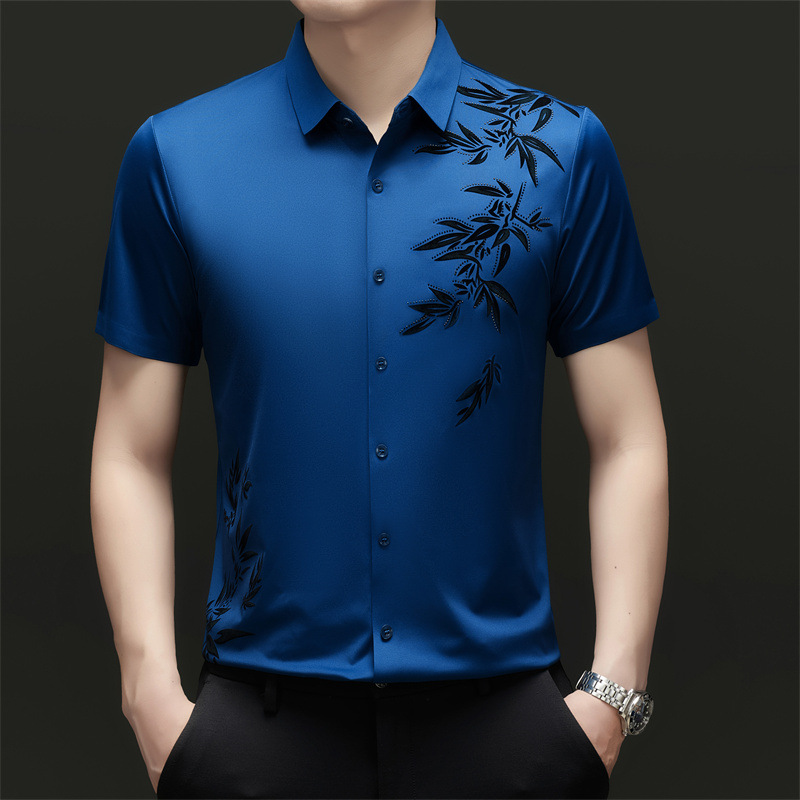 Summer New Men's Short-sleeved Shirt Casual Fashion Traceless Lapel Non-ironing Anti-wrinkle Middle-aged Half-sleeved Shirt Men's Wear