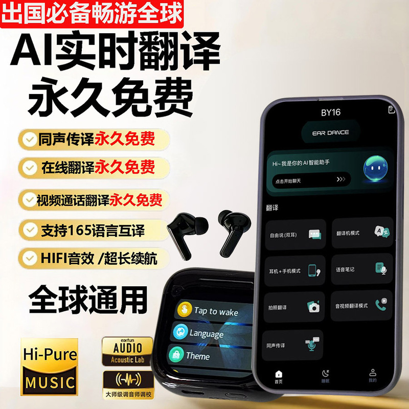 Simultaneous Translation, Real-Time Translation, Video Conversation Translator, Headset Screen Translator, Ai Wireless Bluetooth Headset Translator