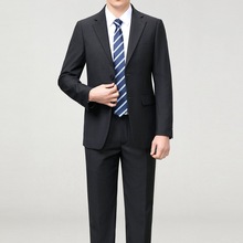 休闲西服套装男商务职业正装毛料西装宽松中年爸爸装免烫高端礼服