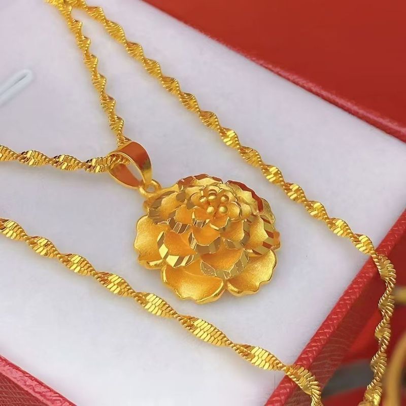 生放送供給、大量の既製の金色の牡丹の花のネックレス、ファッショナブルで多用途、クラシックで雰囲気のあるギフト、女性向けの見栄えの良いトレンド|undefined