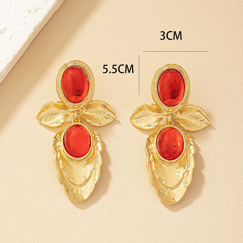 19g Weight Ear Studs Classification 1 Pair Quantity Holiday Occasion Alloy Material Oval Pattern Women's Gender Inlay Design Retro Style 1 Pair Retro Oval Inlay Alloy Ear Studs 4
