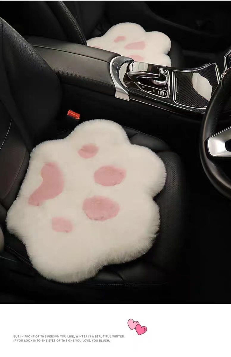 Car Seat Cushion Winter Plush Single Piece Ins Trendy Cat Paw Goddess Style Cute Warm Driver's Seat Cushion