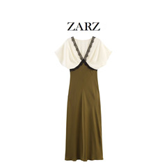 ZARZ 自制 欧美风 新款女装 撞色花边丝缎质感迷笛连衣裙1165177
