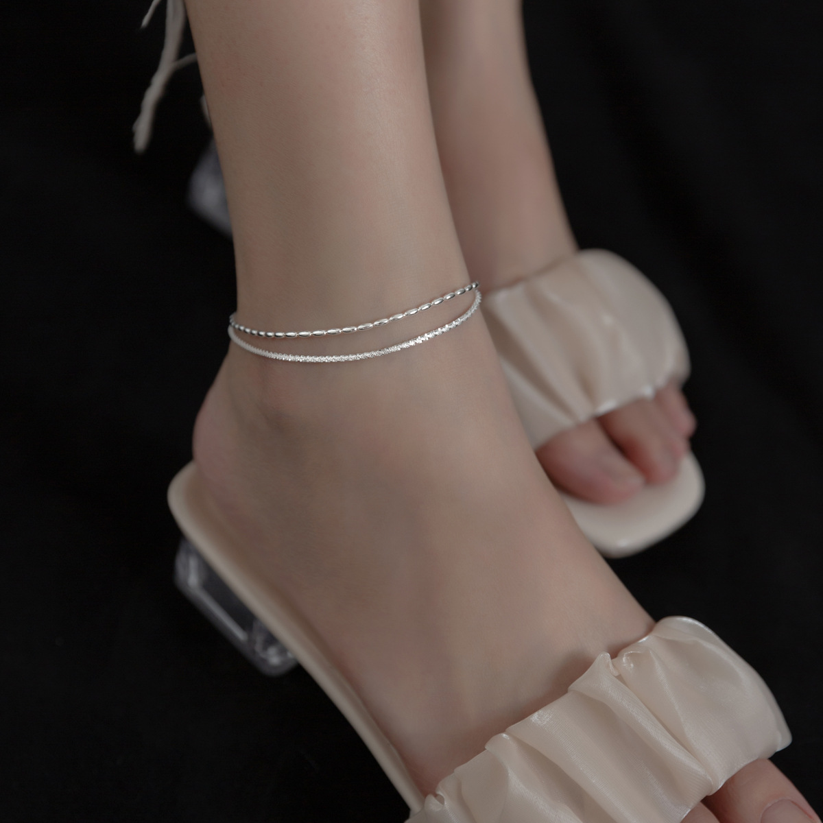 Eloch S925 plata coreana plata Bean Sky Star correa de pie de doble capa verano simple joyas de pie fresco S5650