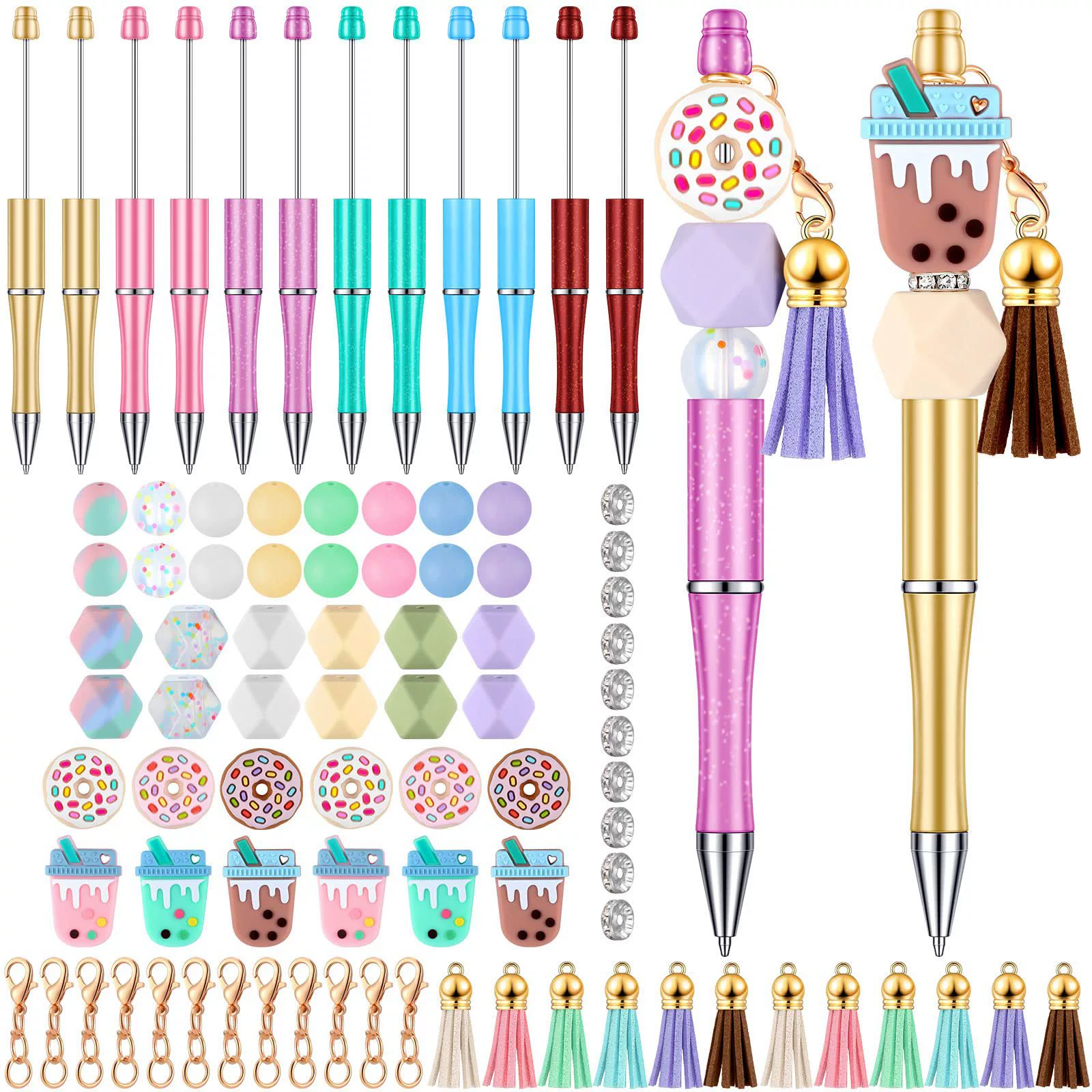 Популярный набор для творчества из 12 силиконовых бусин с кисточками для ручек, подарок на праздник, вечеринку