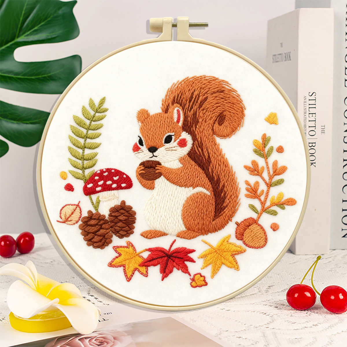 Animales de dibujos animados ardilla bordado colgar dibujos hechos a mano DIY material paquete Lu bordado sala de estar adornos de dibujos animados fábrica al por mayor