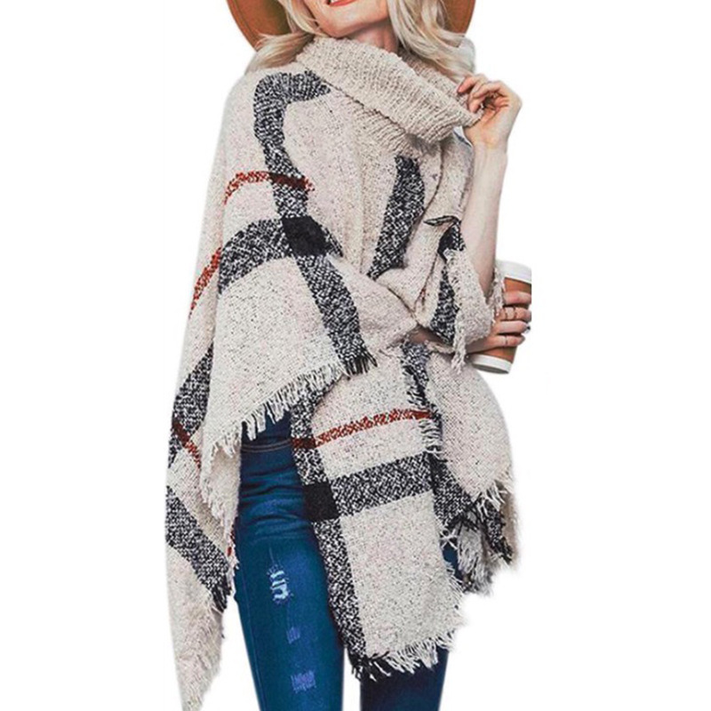 2023 Aliexpress Women's Sweater European and American Style Mid-Length Tassel Cape Shawl Loose Plus Size Knitted Sweater