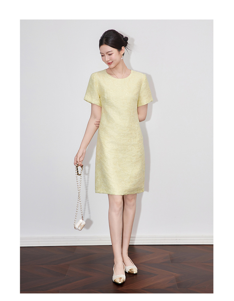 Váy maxi nữ thắt eo họa tiết bướm dập nổi jacquard — Màu hồng chi tiết 7