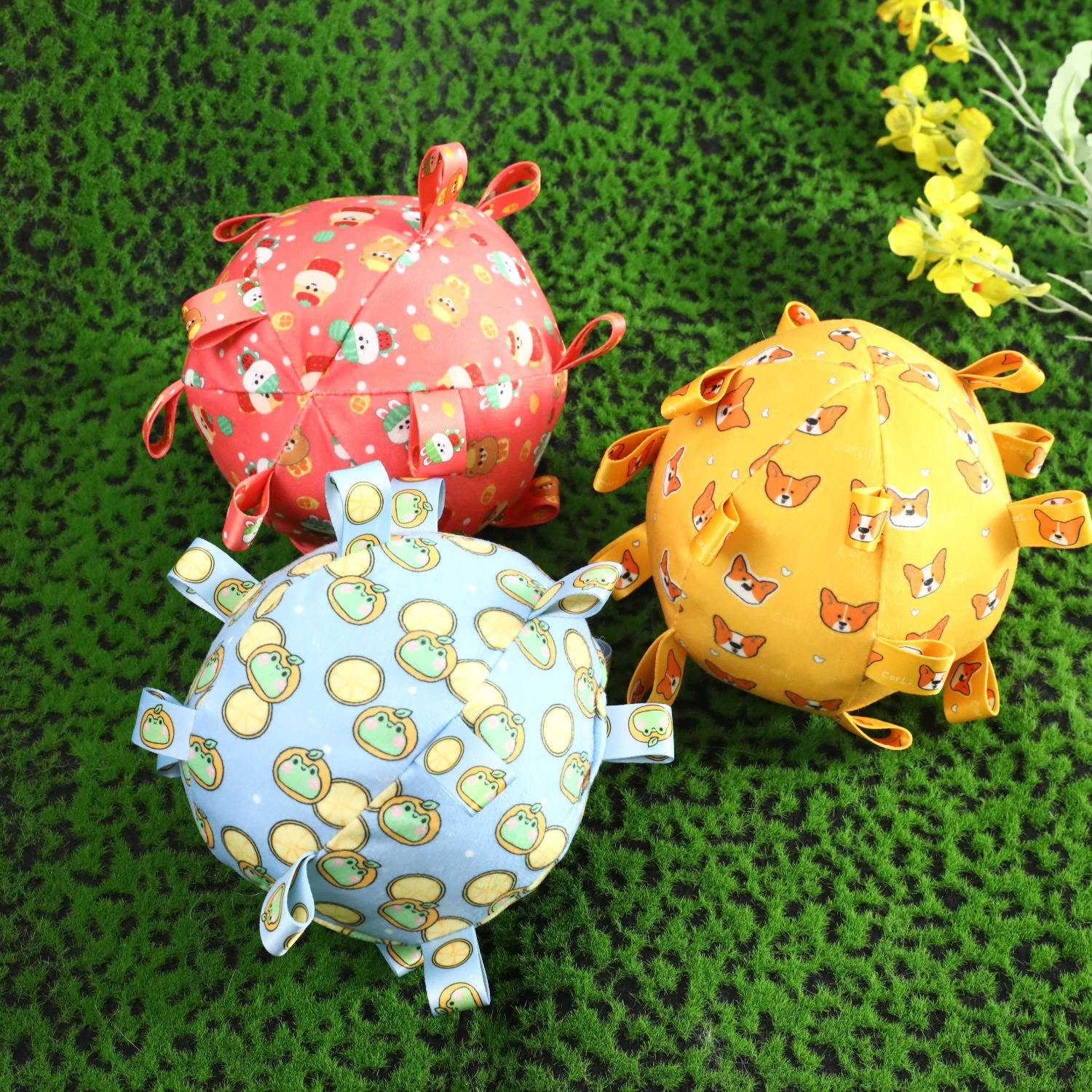 Algodón altamente elástico relleno de alta calidad impresión de cinta campana sonido resistente a morder perro de peluche juguete de entrenamiento