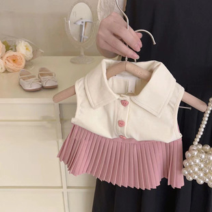 Girls Summer Suit 2025 New Baby Girl Polo Vest Kidsren's Fashionable Pleated Skirt Casual Two-Piece Set