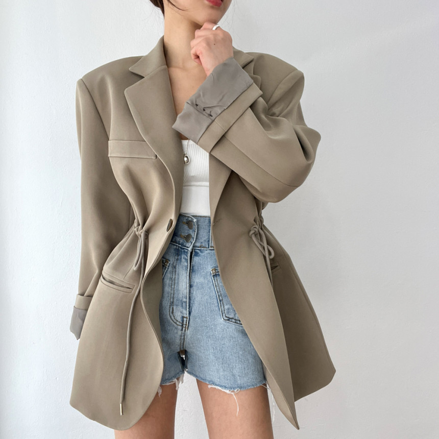 Korean Chic Autumn And Winter French Retro Style Blazer With Drawstring Waist, Slimming Effect, Pockets, Versatile_ecoleips.com