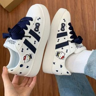 Shell Toe Pink Hellokitty Mid-Heel Casual Vibe Style Sneakers for Students Versatile Breathable Pure Color 2025 Spring