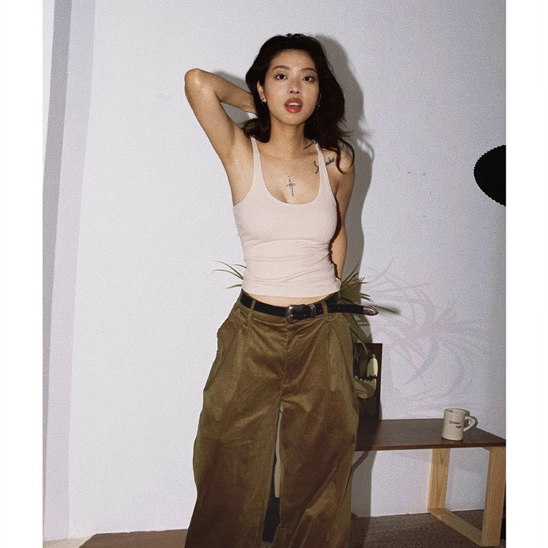 American Retro Style Spicy Girl Outerwear Sleeveless Top for Women 2026 Summer Shirt with Side Breast-Covering Camisole Underneath