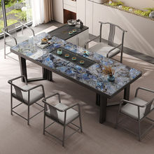 奢石岩板茶台桌现代茶桌椅组合简约大板办公茶桌一体轻奢移动茶车