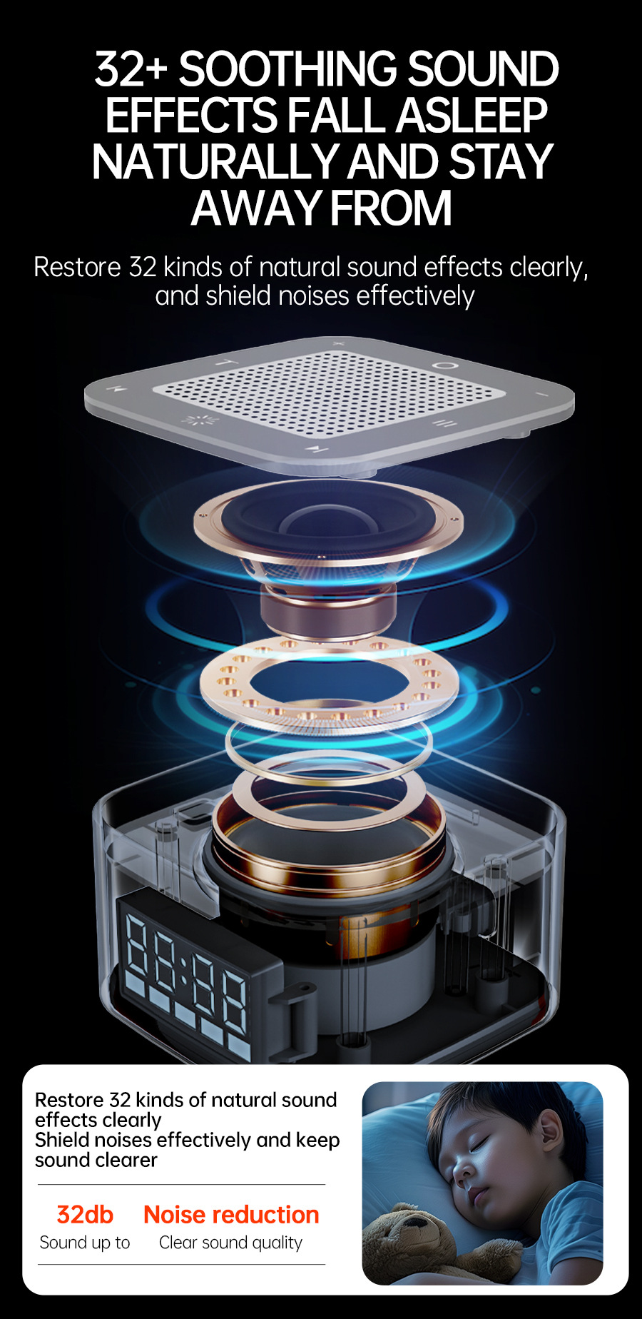 White Whisper Noise Sleep Sound Machine Bluetooth Speaker White Noise Aids Sleep_voghion.com