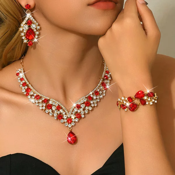 Cross-Border Foreign Trade Retro Rhinestone Jewelry Exaggerated Necklace Set Luxury Jewelry Banquet Dress Accessories Direct Supply from the Manufacturer