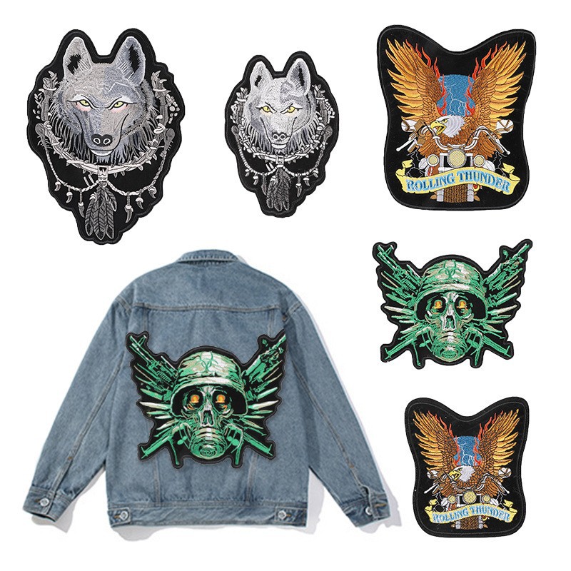 电脑绣花标大号老鹰骷髅狼头徽章布标服装辅料补丁贴熨烫刺绣布贴
