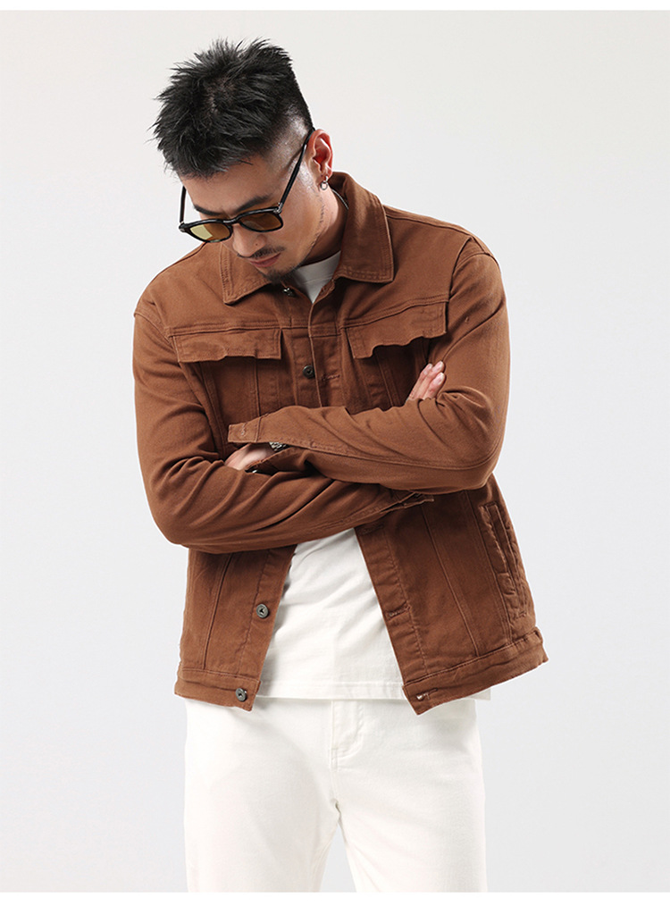 Men's Clothing 2024 new men's jacket autumn solid color simple cotton elastic slim denim jacket men's trend_voghion.com
