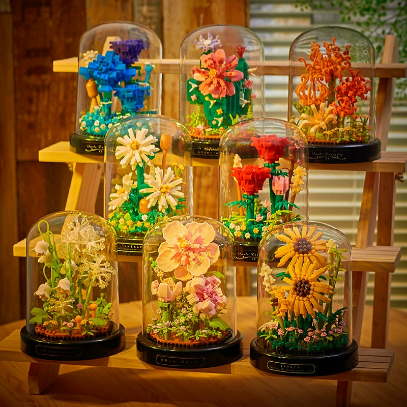 Детский конструктор, игрушка, подсолнух, кактус, handmade, подарок на день рождения