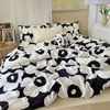 ins Korean cream black and white Sun flower Cotton Four piece suit Simplicity fresh sheet Bed cover Four piece suit