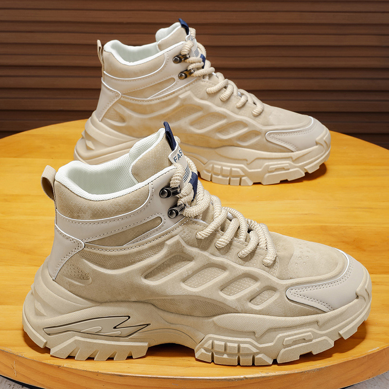 工装男鞋冬季防滑登山马丁靴男士厚底增高老爹鞋运动休闲高帮潮鞋
