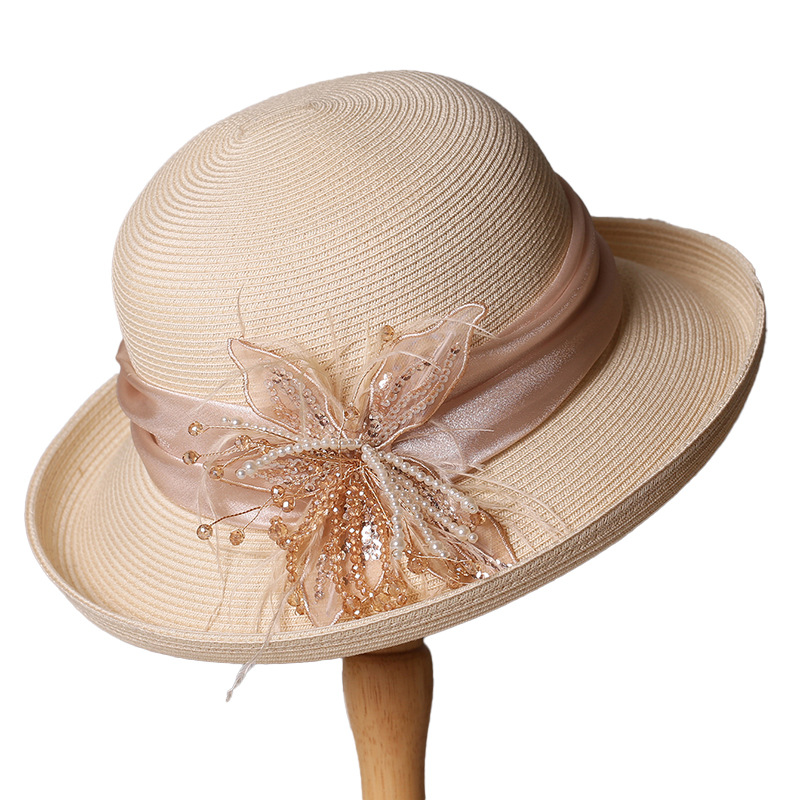 French Luxury Rolled-Edge Bucket Hat For Women, Summer Sun Protection Straw Hat, Elegant Beach Vacation Sun Hat Wholesale - Thumbnail 5