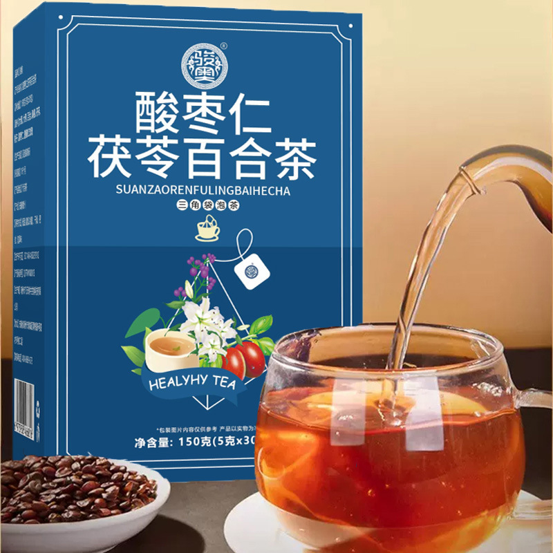 酸っぱいナツメの仁茯苓百合茶オオムギの大きいナツメのユリの果実の茯苓クチナシの酸っぱいナツメの仁の重弁の赤いバラの袋の泡|undefined