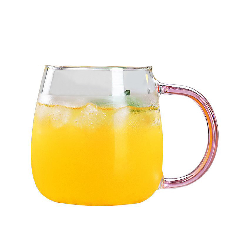 Copo de vidro borossilicato de alta qualidade para uso doméstico, com alça transparente na cor café, ideal para chá verde ou sucos, café da manhã ou leite._voghion.com