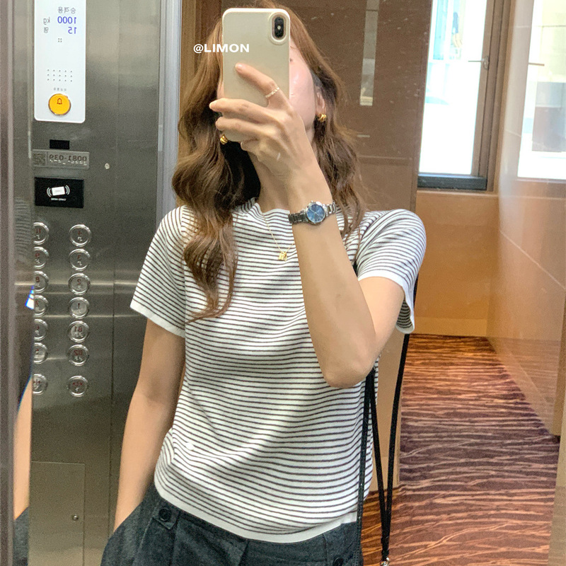 THE LIMON柠檬绿茶2025早秋韩系气质半高领短袖上衣针织衫上衣女|undefined