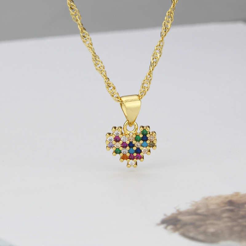 Colored Diamonds Simple Heart-shaped Pendant Necklace Wholesale Jewelry Nihaojewelry display picture 3