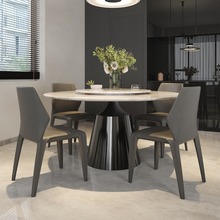 天然爵士白大理石餐桌带转盘可旋转别墅高端轻奢现代奢石圆形饭桌