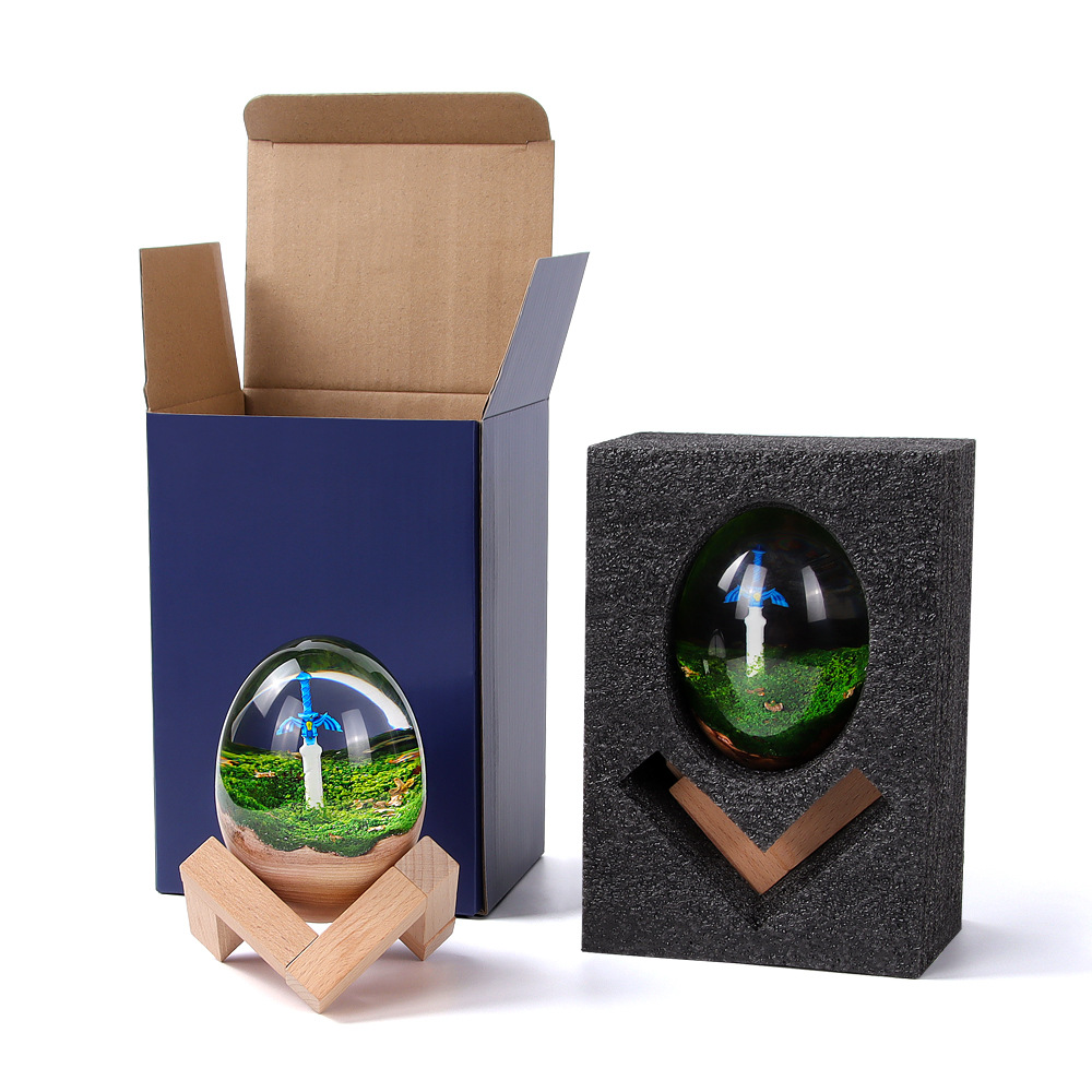 Zelda Master Sword  Egg-Shaped Transparent Epoxy Resin Solid Wood Art Crafts Small Ornaments