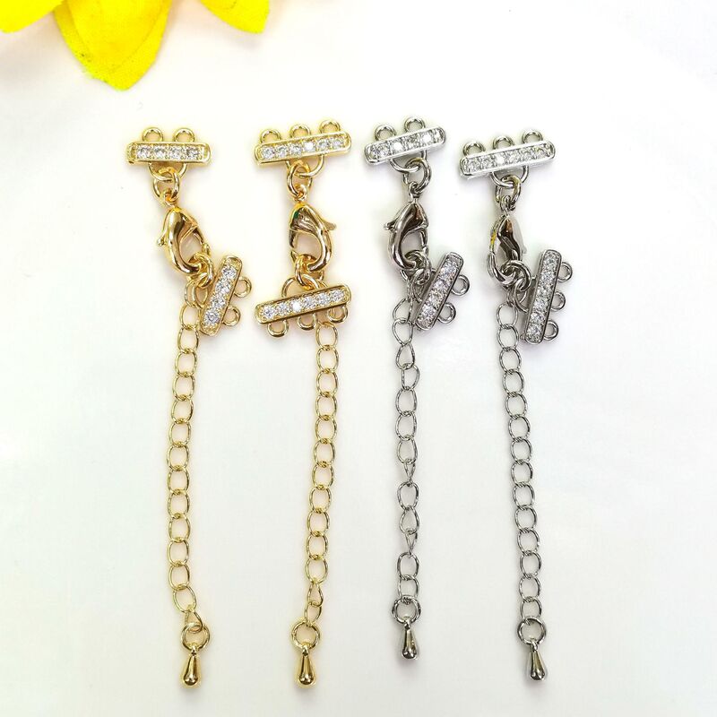 14K gold-wrapped color-preserving zircon double-row lobster buckle tail chain diy jewelry three-row extension chain tail buckle accessories
